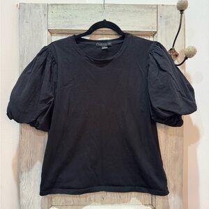 Sanctuary Puff Sleeve Organic Cotton Black Top L
